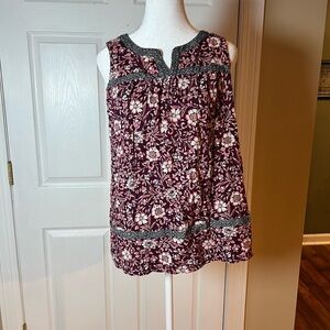 J Jill Women's Size M Boho Mixed Print Floral V Neck Tank Casual